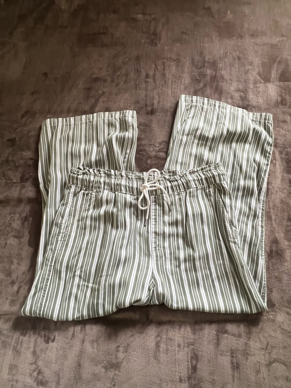 LOFT Striped Drawstring wide leg Pants - Green & White